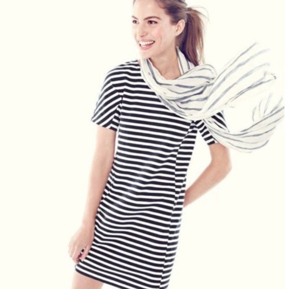 ❗️J. Crew Cotton Black and White Striped Mini Dress MSRP $128!